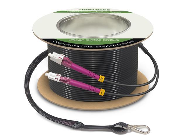 200 Feet (61 Meters) Armored OM4 LC to LC Fiber Patch Cables, 10gb/40gb/100gb Multimode Fiber Optic Cable Indoor/Outdoor with Pulling Eye Kit...