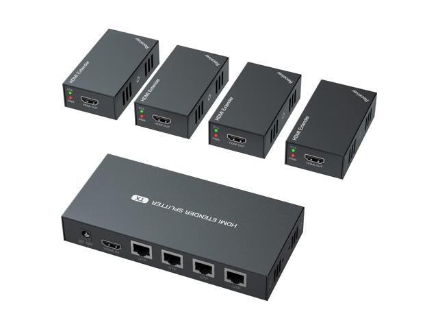 HDMI Extender Splitter 1x4 1080P@60Hz Over Cat 5E/6/7 Ethernet Cable 50m (165ft) Support EDID Copy POC Function (1 in 4 Out)
