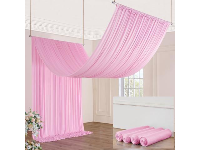 20ftÃ—20ft Baby Pink Ceiling Drapes for Weddings Parties,4 Panels 5Ã—20ft Long Ceiling Curtain for Tent Canopy,Wrinkle Free Silk Easy to Draping & Hang.