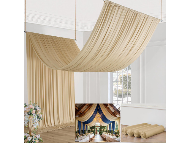 20ft×20ft Champagne Ceiling Drapes for Weddings Parties,4 Panels 5×20ft Long Ceiling Curtain for Tent Canopy,Wrinkle Free Silky Easy to...