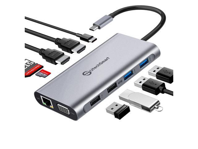 USB C Docking Station Dual Monitor, 11 in 1 USB C Hub Triple Display, Laptop Dock with 2 HDMI, Ethernet, VGA, 100W PD, SD/TF Card Slot, 4USB for...