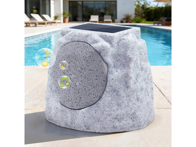 Outdoor Rock Speakers Waterproof Patio with Lights Color,Multi-Sync Up to 100 Speakers Pairing Solar Powered Rock Speaker Rechargeable for Pool.
