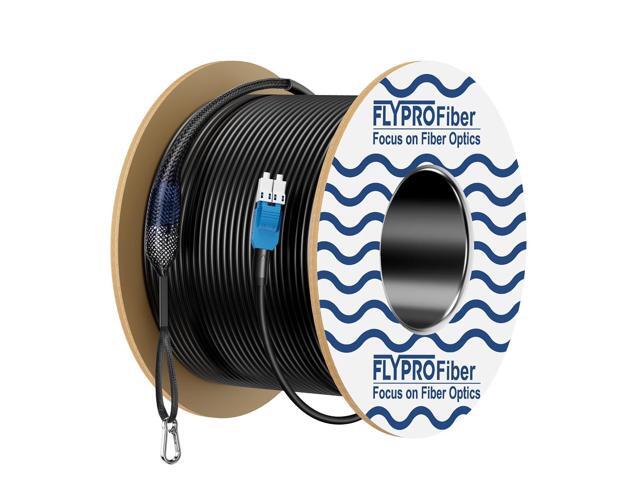 75M/246ft OD-5mm OS2 LC to LC Armored Outdoor Uniboot Fiber Outdoor Armored Industrial TPU with Pulling Eye Kit, 1G/10GB 9/125 um SMF Fiber Optic.