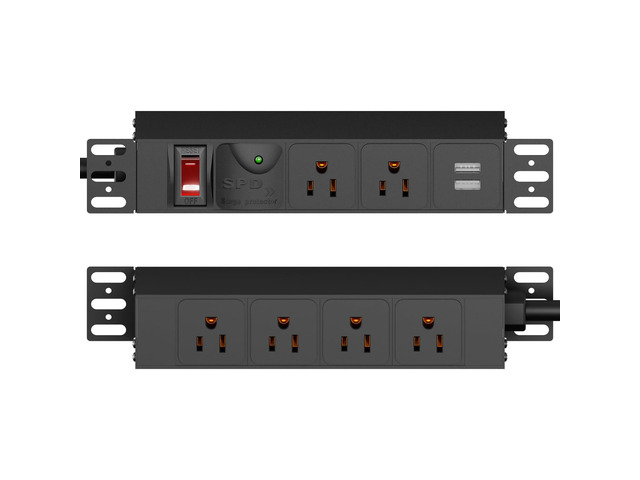 10 inch Rack PDU, 1U 6 Outlets(2 in front, 4 in back),1020J Surge Protection and 15A Overload Switch & 2 USB-A, Rack Mount Power Strips for 10''...