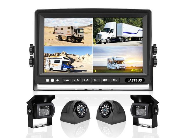 9'' RV Camera System for RV Semi-Truck Trailer Camper, 4 Split Screen Quad View HD DVR Recording Monitor + IP69K Waterproof Night Vision Rear &...