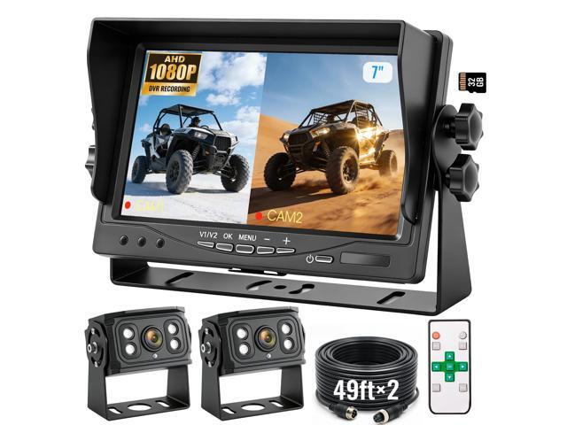 7' 2-Wired Backup Camera System, DVR Dual Screen Rear View Camera, IP69 Waterproof IR Night Vision, 20G Vibration-Proof for...