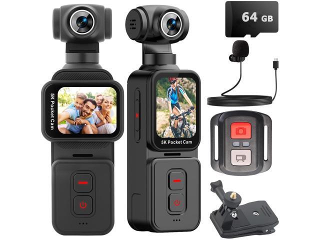 Pocket Camera 5K with Face Detection Automatic Rotating Lens, Vlogging Camera Body Cam with Rotatable Touch Screen, External Mic, Remote Control,...