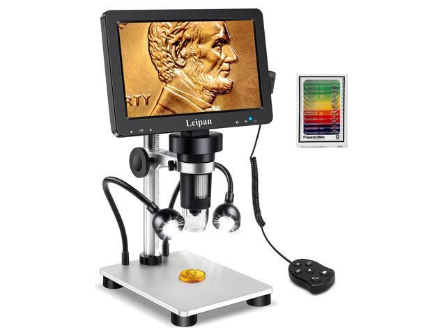 7' LCD Digital Microscope 1200X, 12MP Coin Microscope with Screen for Adults,1080P Coin Magnifier with 12pcs Slides,Wired Remote,2 Side...