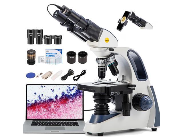 SW380B Binocular Compound Microscope,40X-2500X with 2.0MP Camera,100pcs Microscope Slides,Microscope Kit for Students School Lab