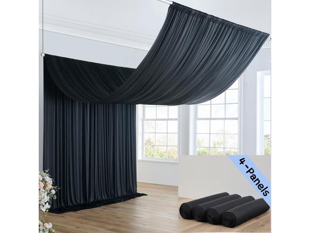 20ft×20ft Black Ceiling Drapes for Weddings Parties,4 Panels 5×20ft Long Ceiling Curtain for Tent Canopy,Wrinkle Free Silk Easy to Draping & Hang.