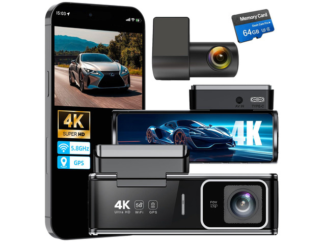 4K Dash Cam Front and Rear,Dual Dash Camera for Cars with 5.8GHz WiFi GPS,Night Vision,Mini Dash Cam with 3.59' IPS Screen,24H Parking...