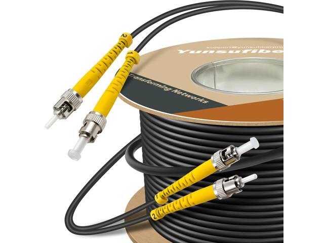 500ft / 150m Armored OD-5mm OS2 ST to ST Single Mode Fiber Cable, ST-ST Fiber Optic Patch Cord, Duplex 9/125um SMF Optical Jumper, Black