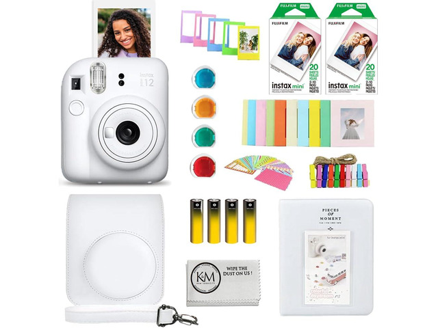 INSTAX Mini 12 Instant Film Camera Clay White Bundled with INSTAX Mini Instant Film 40 Exposures + Instax Accessory Bundle + AA Batteries +...