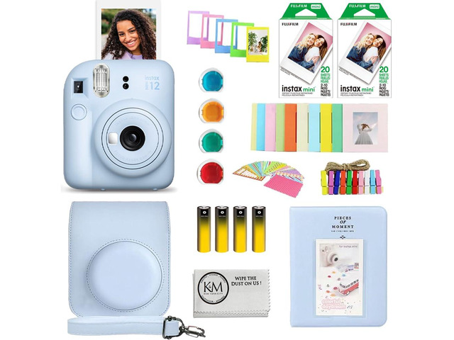INSTAX Mini 12 Instant Film Camera Pastel Blue Bundled with INSTAX Mini Instant Film 40 Exposures + Instax Accessory Bundle + AA Batteries +...
