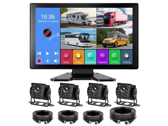 4 Channel RV Backup Camera System with 10.1' Touch Screen Monitor, DVR Recording, 4 x 1080P Waterproof Cameras, Quad Split, Bluetooth, for RV Truck...