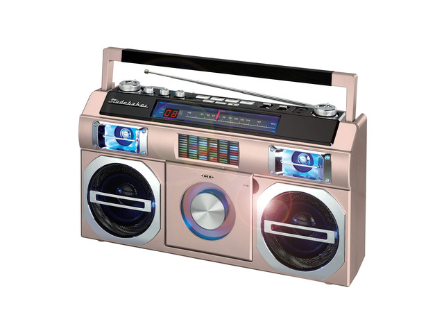 SB2145RG 80's Retro Street Bluetooth Boombox with FM Radio, CD Player, LED EQ, 10 Watts RMS Power and AC/DC in Rose Gold