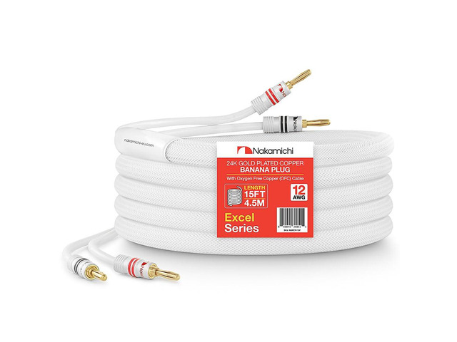 Excel Series 24k Gold Plated Banana Plugs with Speaker Cable Wire 99.9% Oxygen-Free Copper (OFC) Heavy Duty Braided for Amplifier Hi-Fi Home...