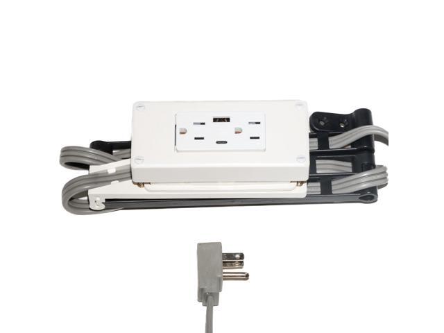 Compact Combo (1) USB-A (1) USB-C (2) 15 Amp in-Drawer Docking Station Outlet Plugs with Retractable arm