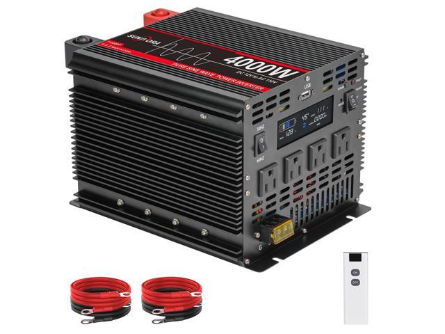 4000 Watt Pure Sine Wave Power Inverter, 12V DC to 110V/120V AC Converter 8000W Peak, with Remote Control LCD, 4 AC Outlets & USB Port & Hardwire.