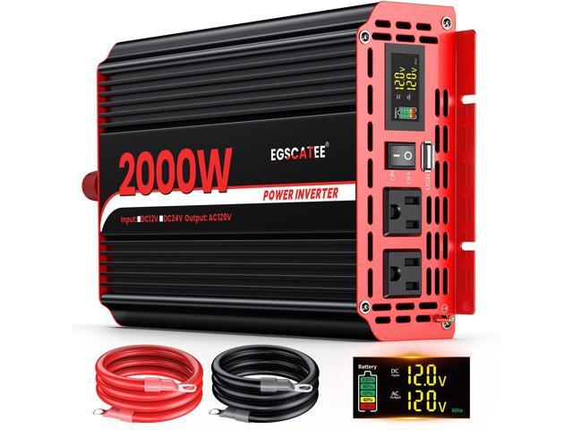 2000W Power Inverter 12V DC to 110V/120V AC Converter, Peak Power 4000W Car Inverter with LCD Display, 2 AC Outlets, 3.1A USB Port for Vehicles,...