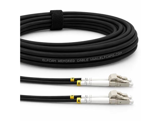 - 200m/656.1ft Outdoor and Indoor Shielded Armored Fiber Optic Cable LC/UPC to LC/UPC OM3 Multimode Duplex 50/125m LSZH, Black (200M)