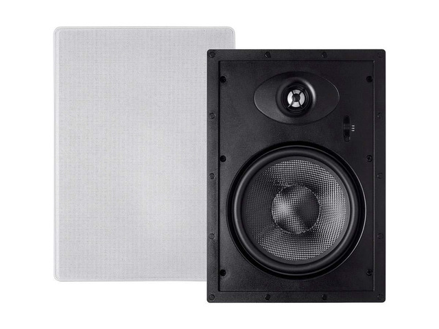 2-Way Carbon Fiber In-Wall Speakers - 8 Inch (Pair) With Paintable Magnetic Grille - Alpha Series,BLACK