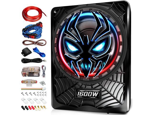 1600W Slim Underseat subwoofers 10' Powered Sub with Amp Package RGB Ambient Lights, Individual Controls (LPF/Gain/Bass Boost), Distortion-Free...