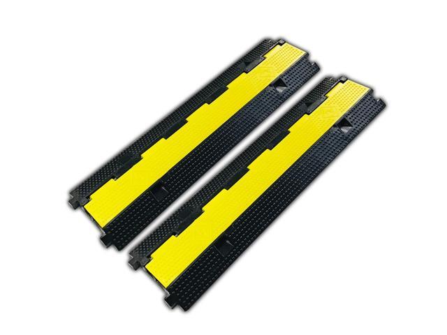 2 Pack Rubber Cable Ramp Hose Cable Protector Ramp 2 Channel 22000Lbs Load Capacity Traffic Speed Bump Wires Power Lines Extension Cord Cover for...