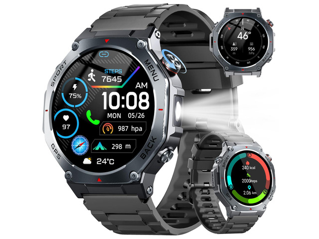 Military Smart Watch for Men Built-in GPS with LED Flashlight Compass, 1.43' AMOLED Display 5ATM Waterproof Fitness Tracker with Heart...