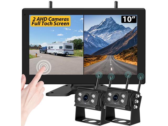 10' Wireless Backup Camera System for RV/Truck/Trailer, 4-Channel IPS Touch Screen Monitor, Dual HD 1080P IP69K Waterproof Cameras, IR Night...