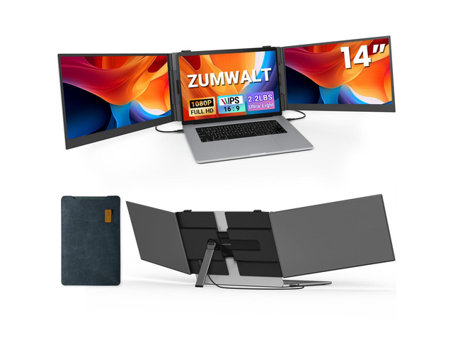 Laptop Screen Extender, Ultra Thin 14' 1080P FHD Triple Portable Monitor for Laptops 13-17.3', 2.2lbs Lightweight Travel Dual Monitor Extender,...