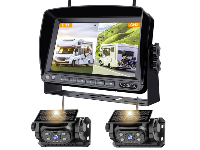 2 Magnetic Wireless Backup Camera with 7'' HD 1080P DVR Monitor System, 15000mAh Rechargeable Waterproof Dual Solar Reverse Camera for Hitch Towing...