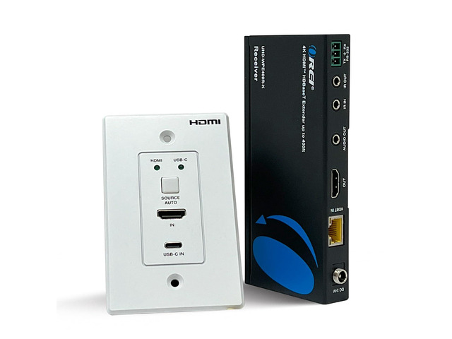 4K Wall Plate HDBaseT HDMI/USB-C Extender, 400 ft Over Single Cat6/Cat7 Cable Wall Plate Transmitter 4K @ 60Hz, HDR, RS-232, CEC, & 2 Way IR Control
