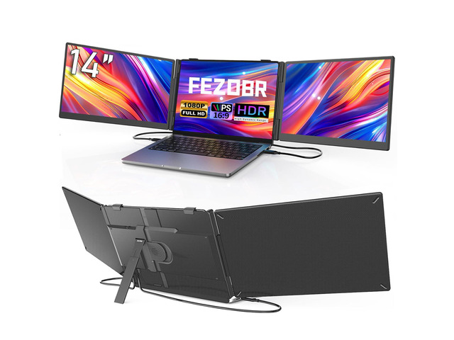 Laptop Screen Extender, 14' Ultra-Slim Triple Portable Monitor, 1080P FHD IPS Display, USB-C/HDMI Plug & Play, Monitor Extender for 13-17.3'...