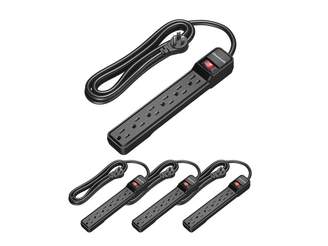 6 Foot Long Power Strip, 6-Outlet Power Strip 6FT, 15 Amp Circuit Breaker, Low Profile Flat Plug, Surge Protector for Office, Living Room, Bedroom,...