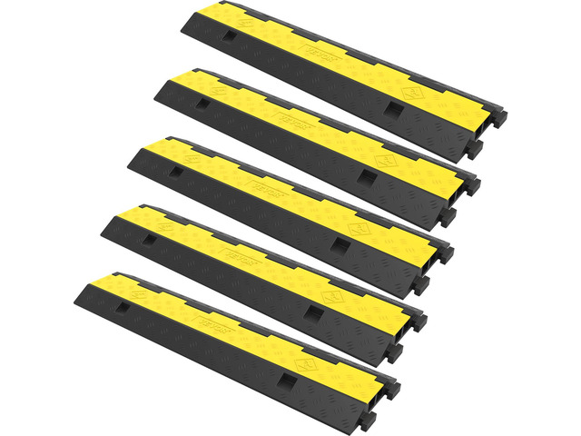 Cable Protector Ramp, 5 Packs 2 Channels Speed Bump, Rubber Modular Humps Rated 11000 LBS Load Capacity, Protective Wire Cord Ramp Driveway Rubber...