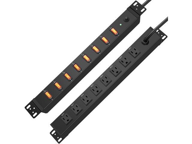 2 Pack 1U Rack Mount Surge Protection, 8 Outlet PDU Power Strip, Metal Mountable Outlet Strip with Switch,1200J,15ft Power Cord