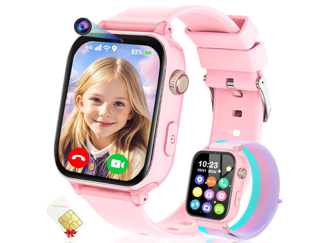 4G Kids Smart Watch GPS Tracker, Smartwatch for Kid with Video Calling, Voice Chat, Class Mode, SOS, Pedometer, Alarm, SIM Card HD Touch Screen...