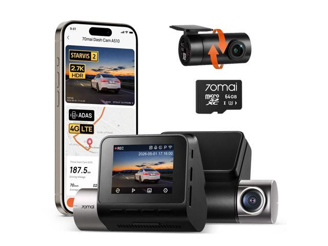Dash Cam Front and Rear A510,1944P+1080P with STARVIS 2 IMX675 and 64GB Card, Dash Camera for Cars, 4G LTE Support, ADAS, Built-in GPS WiFi, APP...