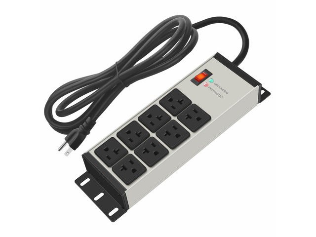 Magnetic Heavy Duty Power Strip Surge Protector 20Amp, 12 Gauge High Amp Extension Outlets, Garage Wall Mount 8 Plug Metal Power Strip. 25FT, Grey,...