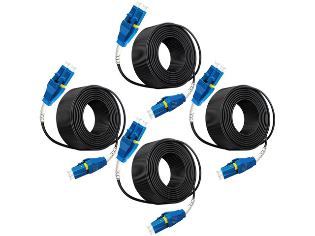 (10m - 4Pack) Uniboot LC to LC Outdoor Armored Fiber Patch Cable, Single Mode Duplex Fiber Optic Cable Jumper Optical Patch Cord, 9/125um, (OS1/OS2...