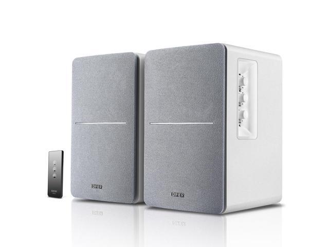 R1280T Powered Bookshelf Speakers - 2.0 Active Near Field Studio Monitor Speaker - White Enclosure - 42 Watts RMS