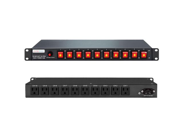 1U PDU Horizontal Rackmount Power Strip - Surge Protector 10 NEMA 5-15R Outlet 100V-240V/15A 1800 Joules, 10 Independent LED Switches, w/6 ft Cord,...