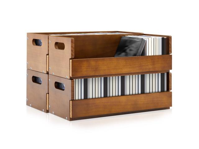 4 Set Wooden CD Storage Box Holder Shelf Cassette Tape Display Racks with Carrying Handles, Organizer Shelf for Movie Cases, DVDs, Each Set Can...