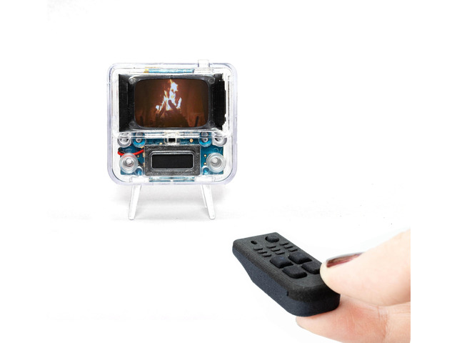 TinyTV 2 Portable Retro Mini TV 1.14 IPS Screen, Preloaded & Uploadable Videos, USB-C Rechargeable, Knob Controls + Tiny Remote (Clear)