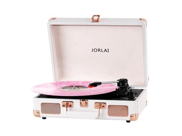 3-Speed Vinyl Record Player Turntable Portable Suitcase with Bluetooth, Rechargeable Battery, Aux/RCA/Headphone Jacks, Compact Retro Design for.