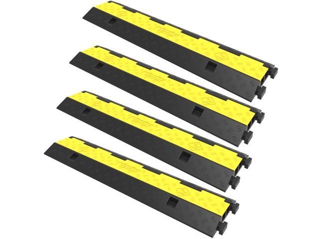 Cable Protector Ramp, 4 Packs 2 Channels Rubber Modular Speed Bumps Rated 11000 LBS Load Capacity, Protective Wire Cord Ramp Driveway Rubber.