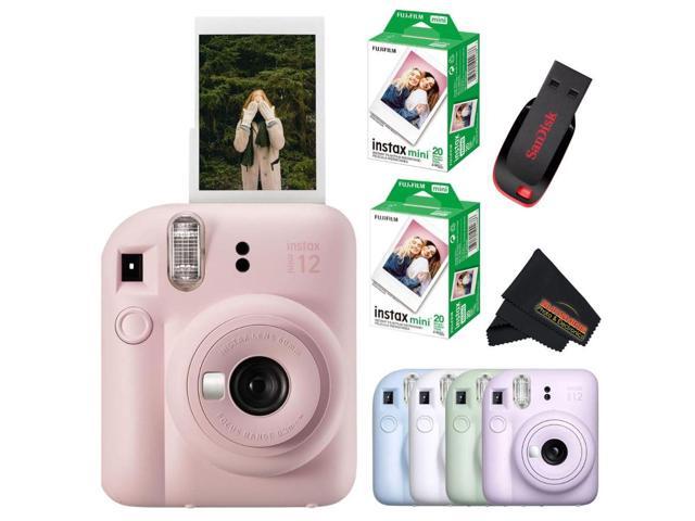 Instax Mini 12 Instant Camera Blossom Pink with Sandisk 32 GB USB Flash Drive + 40 Sheets Instax Mini Film Bundle, Sunshine Photo Microfiber...