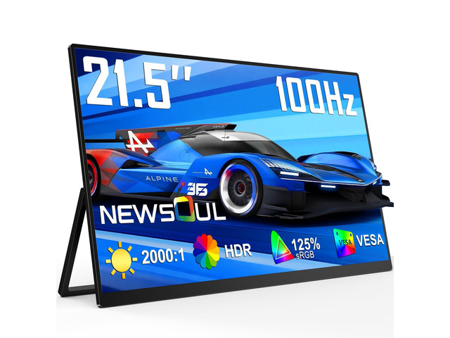 21.5'' Large Portable Monitor for Laptop 100Hz Ultra-Fast IPS Gaming Monitor, QLED 125%sRGB 2000:1 Contrast Built-in Stand, Speaker and VESA,...