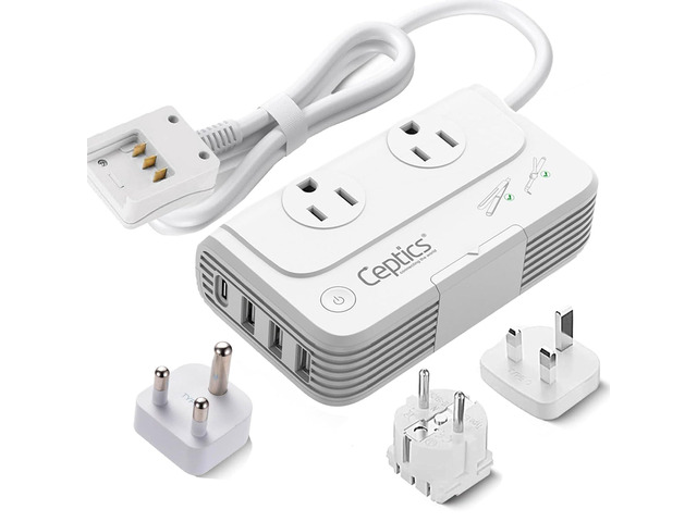 South Africa Voltage Converter - 200W Convert 220V to 110V for Devices Like Curling Iron, Straightener, Chargers, Step Down World Power Plug 4 USB...